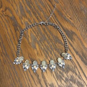 Lane Bryant Silver and Cream Floral Necklace